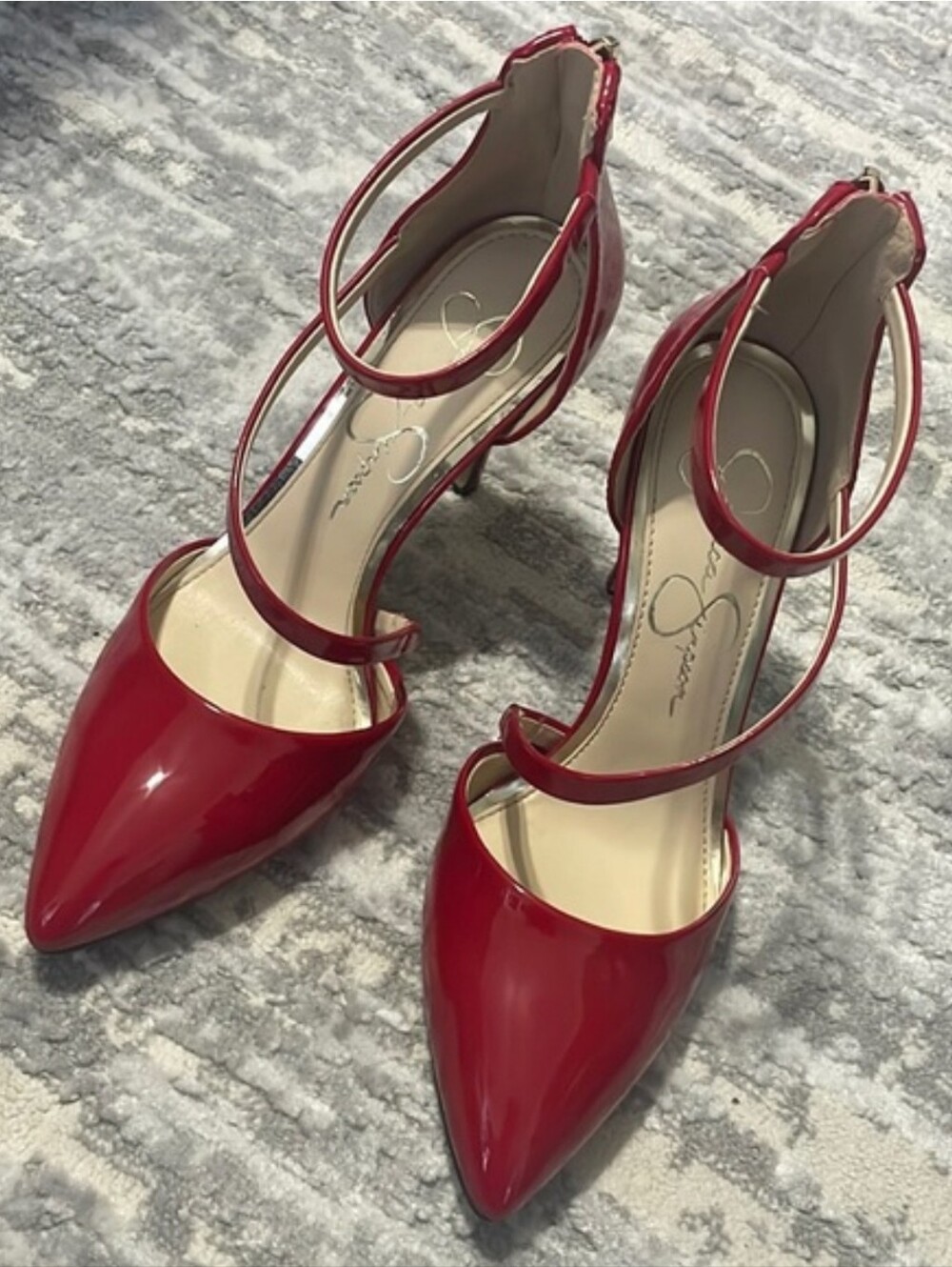 Jessica Simpson Red Patent Pointed Toe Ankle-Strap Heels